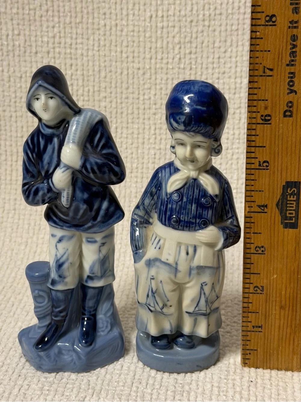 Vintage Blue and White Ceramic Dutch Figurines, JAPAN